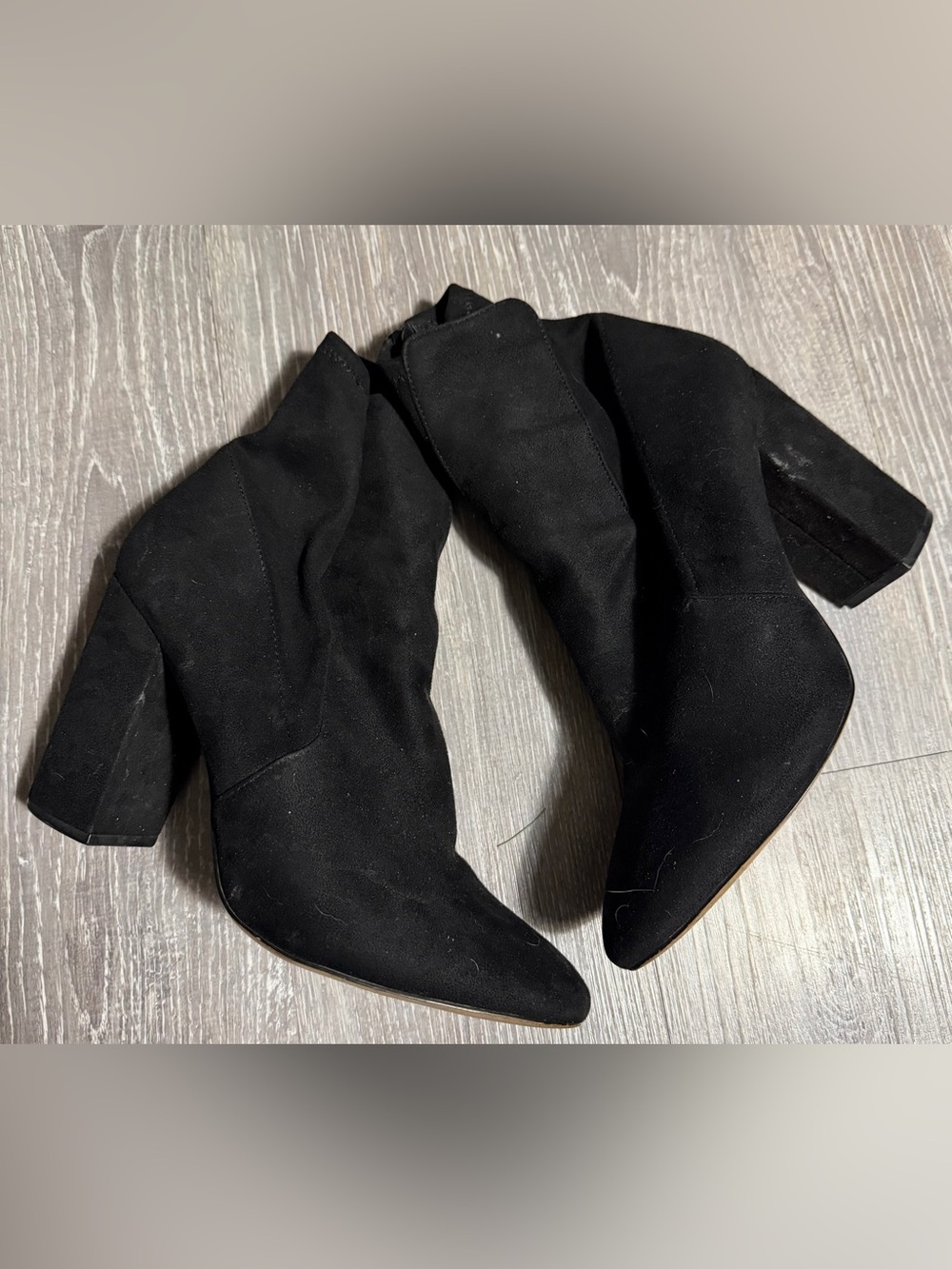 Aldo Black Suede Pointed Toe Block Heel Booties